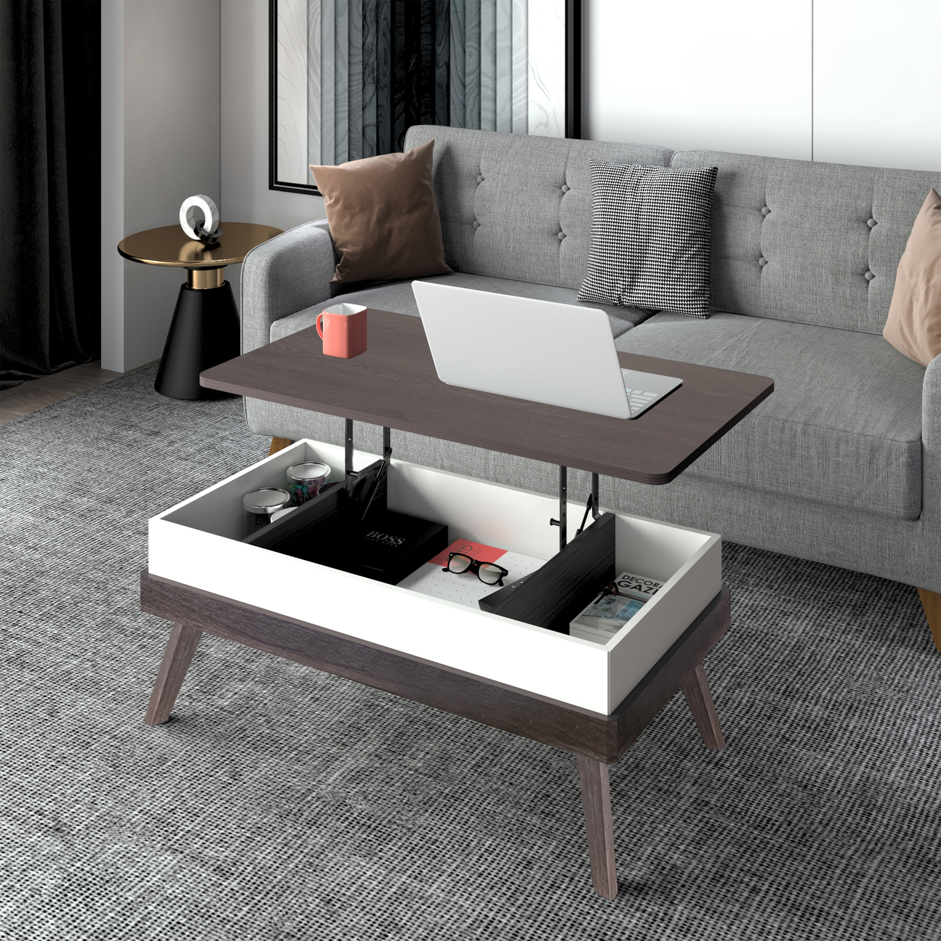 Apulia Lift Top Coffee Table, Slate Grey