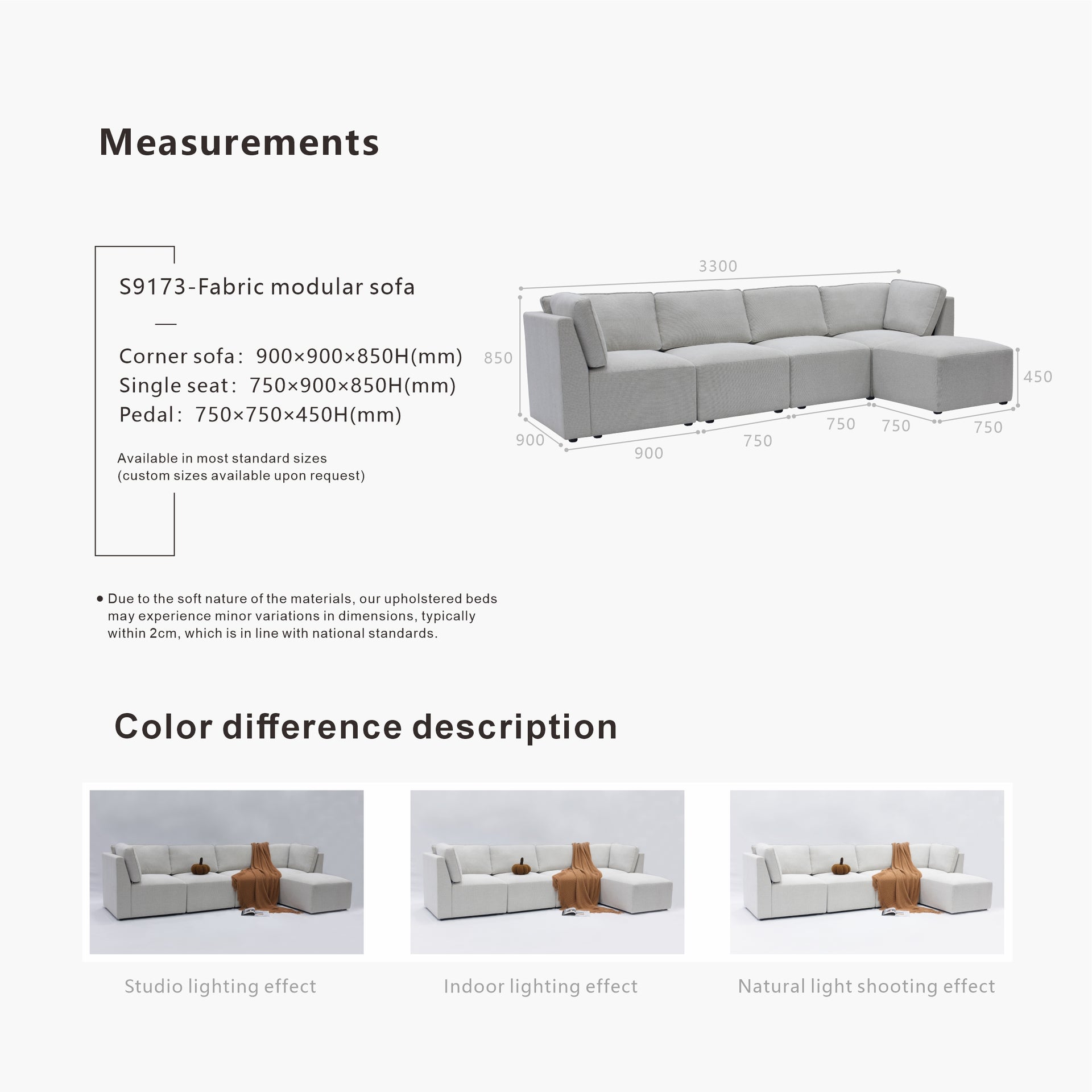 Recco Sectional Sofa, Light Grey