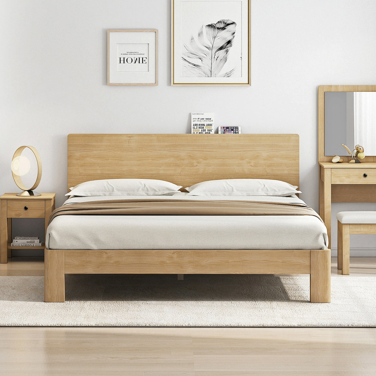 Modena Bed Frame, Queen, Oak