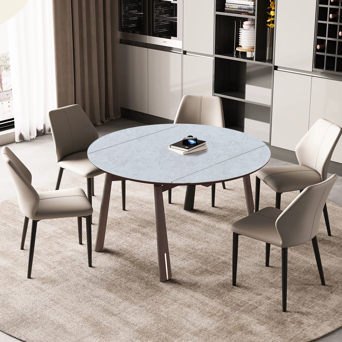 Arezzo Round Foldable Dining Table, White & Walnut