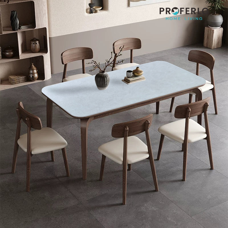 Arezzo-C Microcrystalline stone Dining Table, White & Walnut, 1.6M