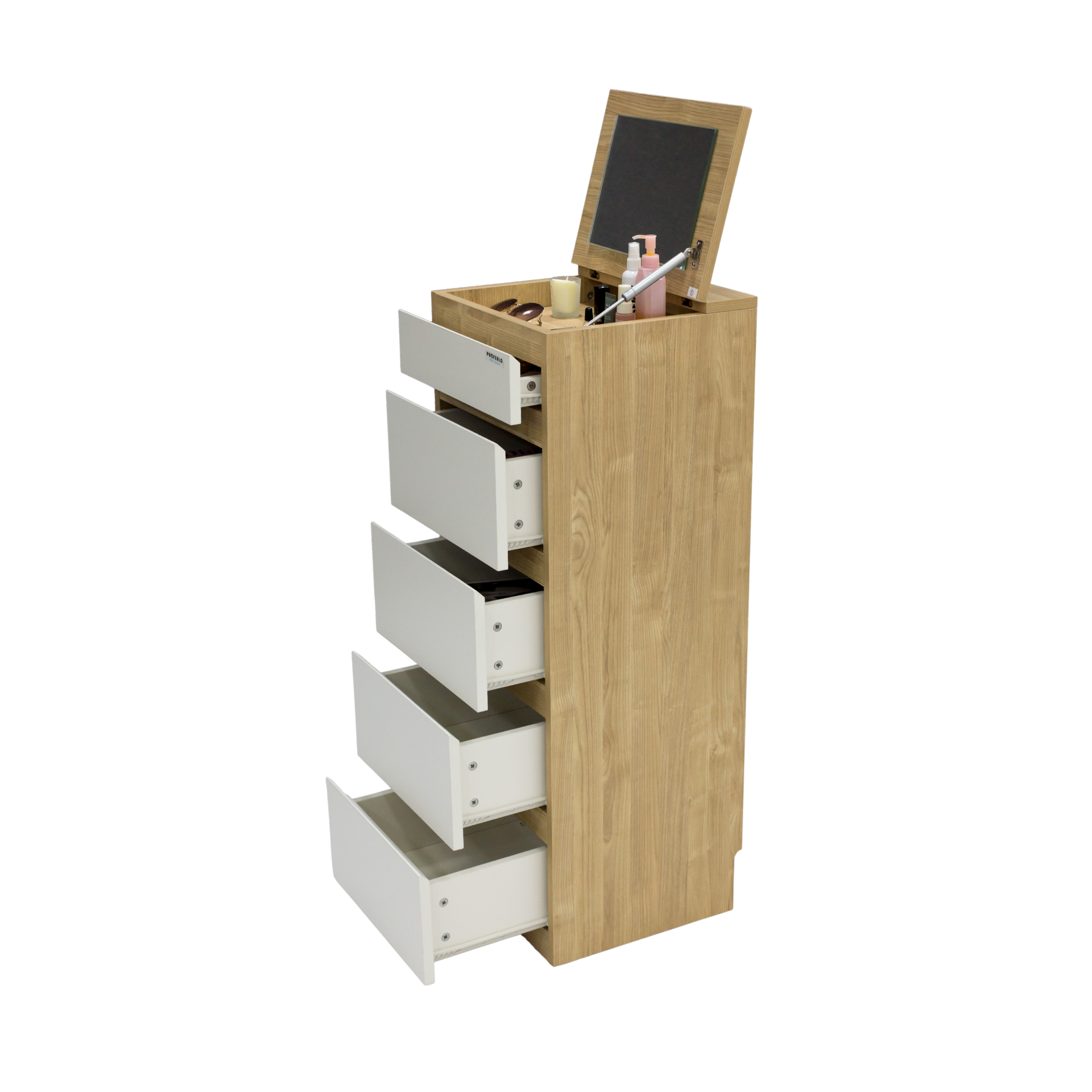 Sotta 5 Drawers Slimboy with Mirror, Oak and White