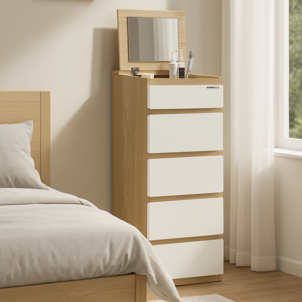 Sotta 5 Drawers Slimboy with Mirror, Oak and White