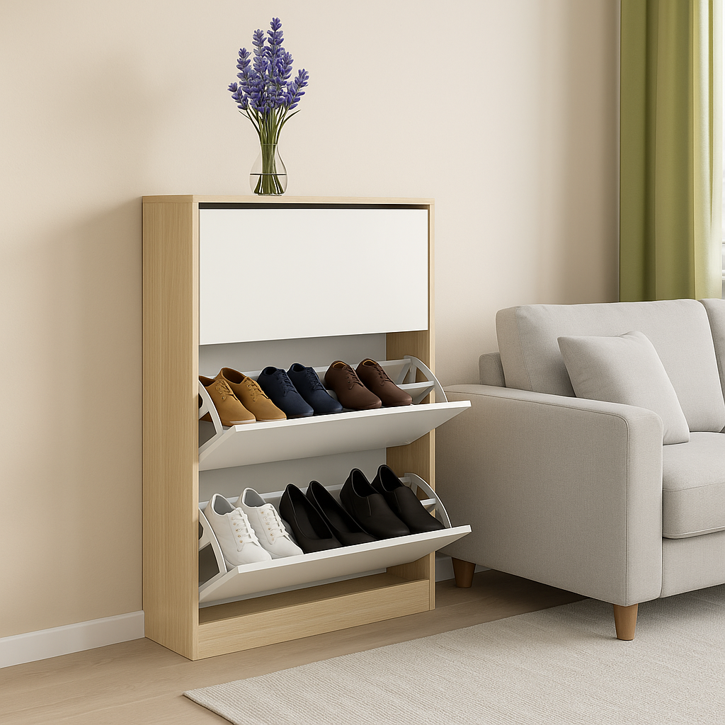 Pavia Shoe Cabinet, Oak & White (Photo shows two, price for one)