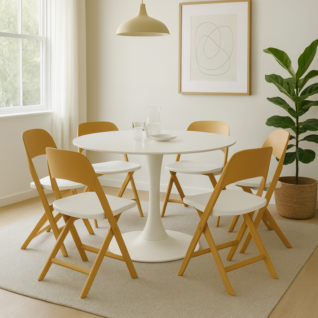 Ribera Foldable Dining Chair, Yellow/White, Set of 5