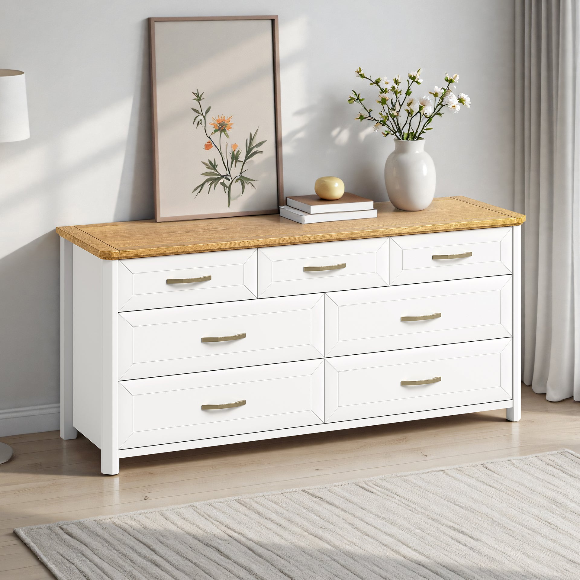 Stoven 7-Drawer Chest, White & Wood