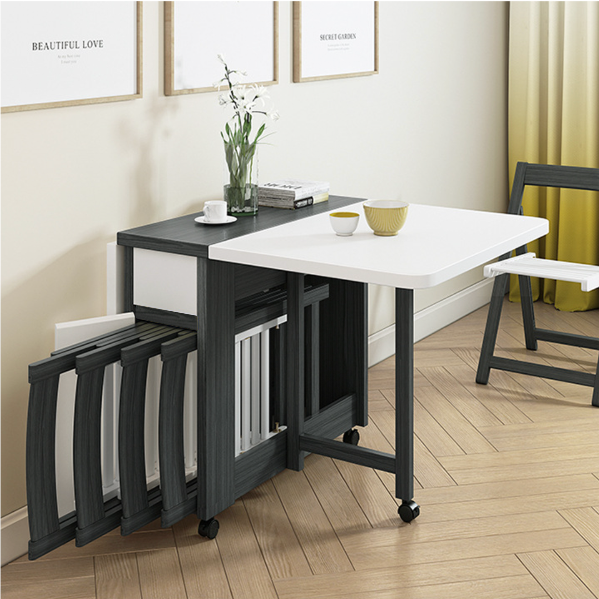 Lecce Extendable Dining Table, 1.4M, Slate Grey and White