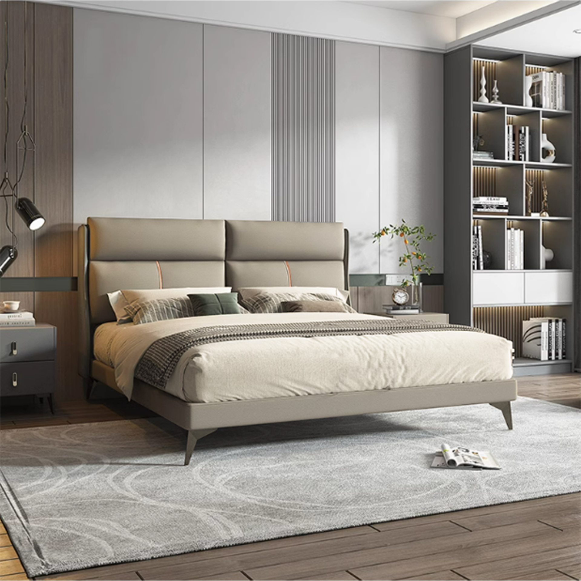 Amalfi Upholstered Bed Frame with Headboard, Grey, King