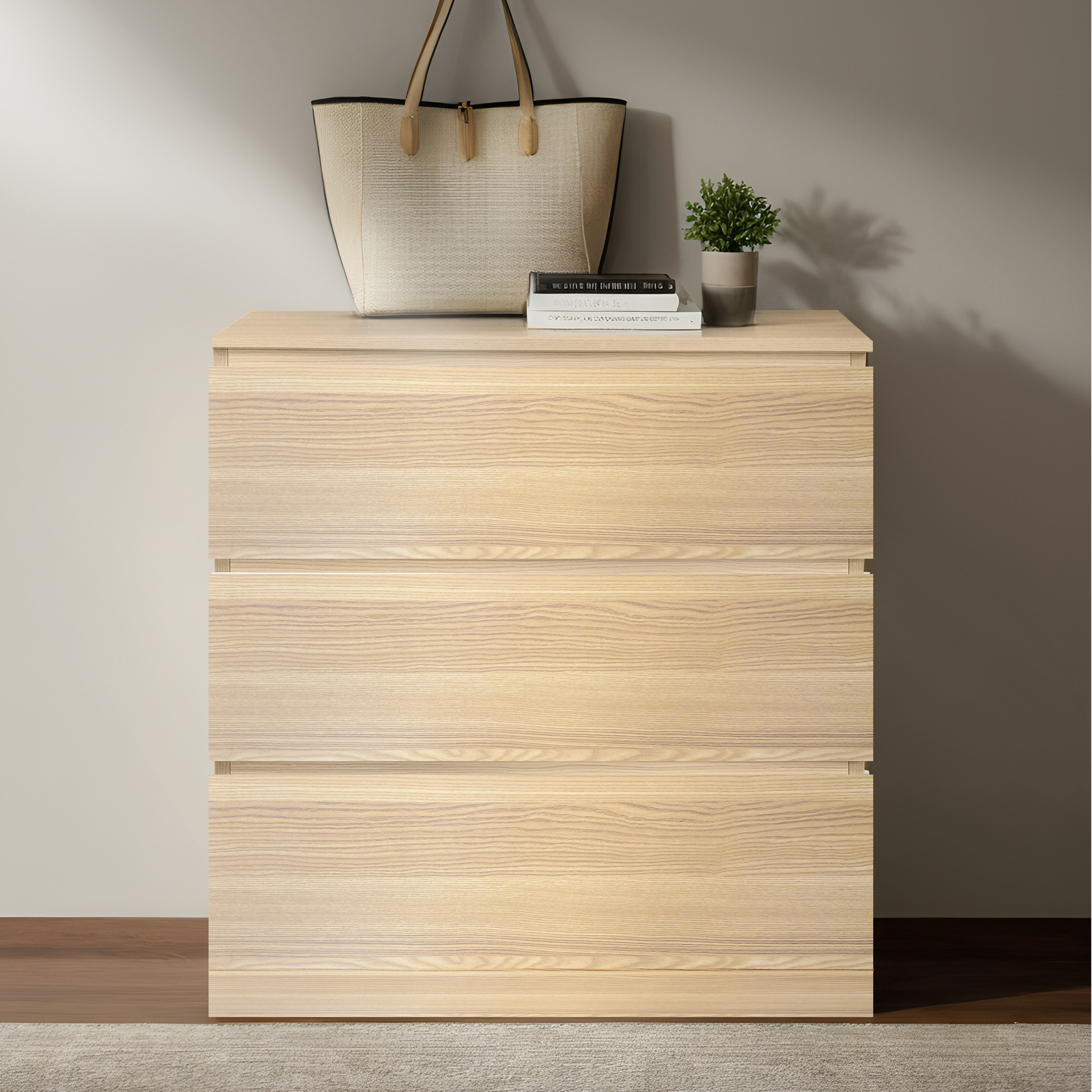 Siena-A 3 Drawers Tallboy, Oak - Sunlite Living