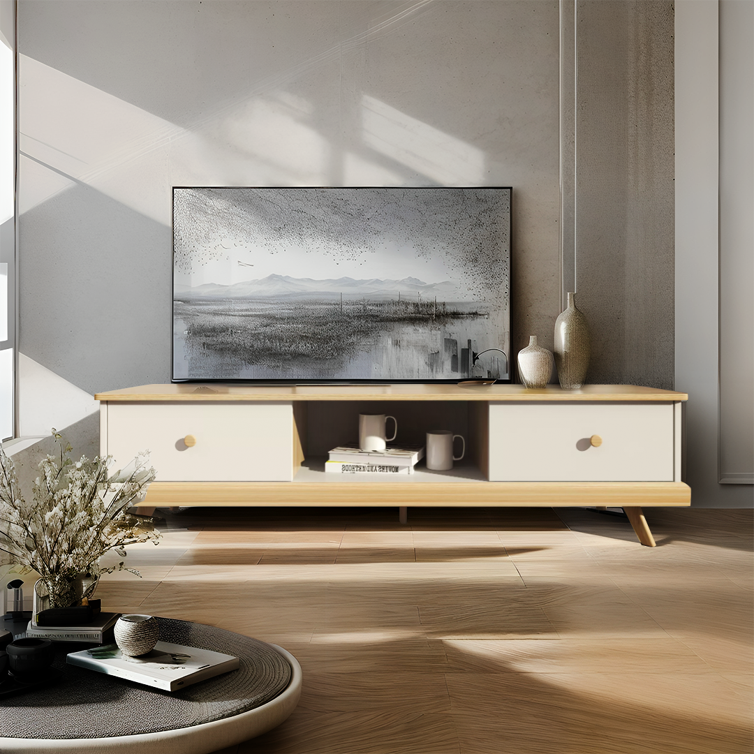 Tivoli 2-Drawer TV Stand, Oak & White