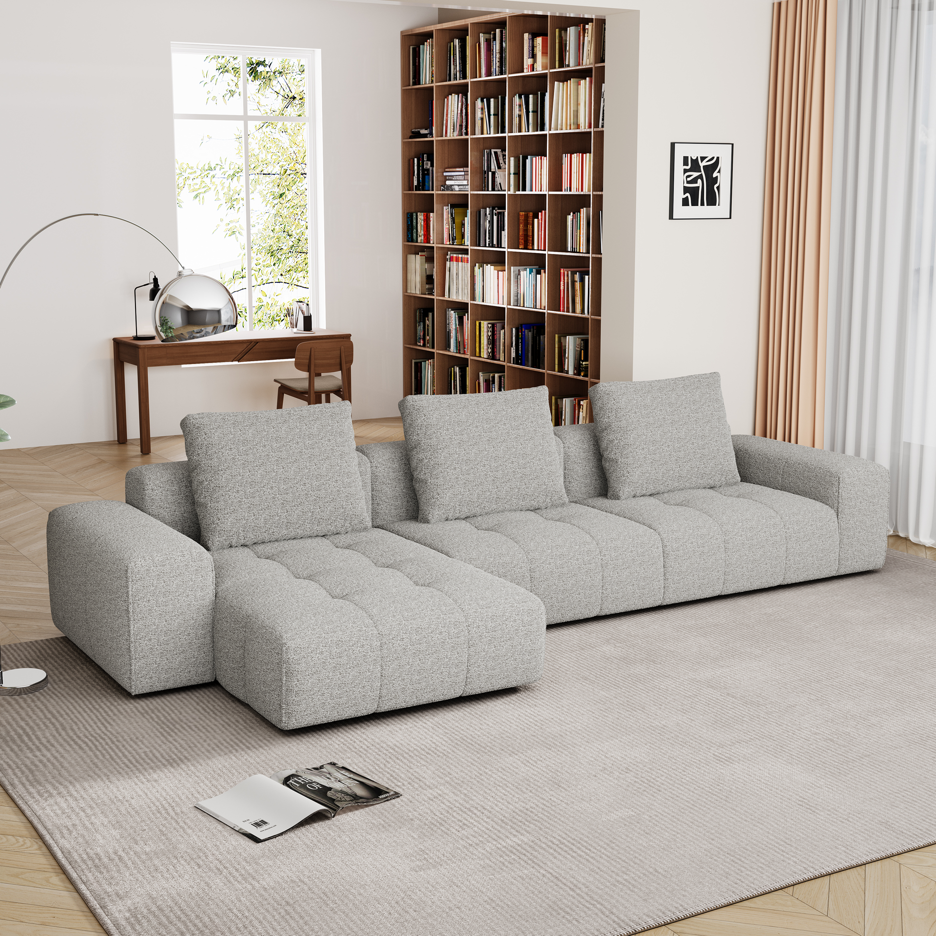 Bosa Lux Sectional Sofa with Adjustable Chaise, Grey White
