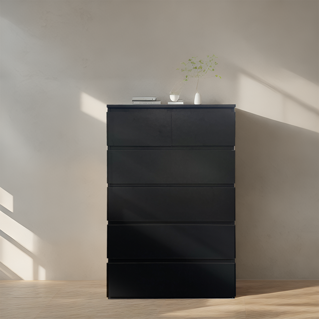 Siena 6 Drawers Tallboy, Black - Sunlite Living