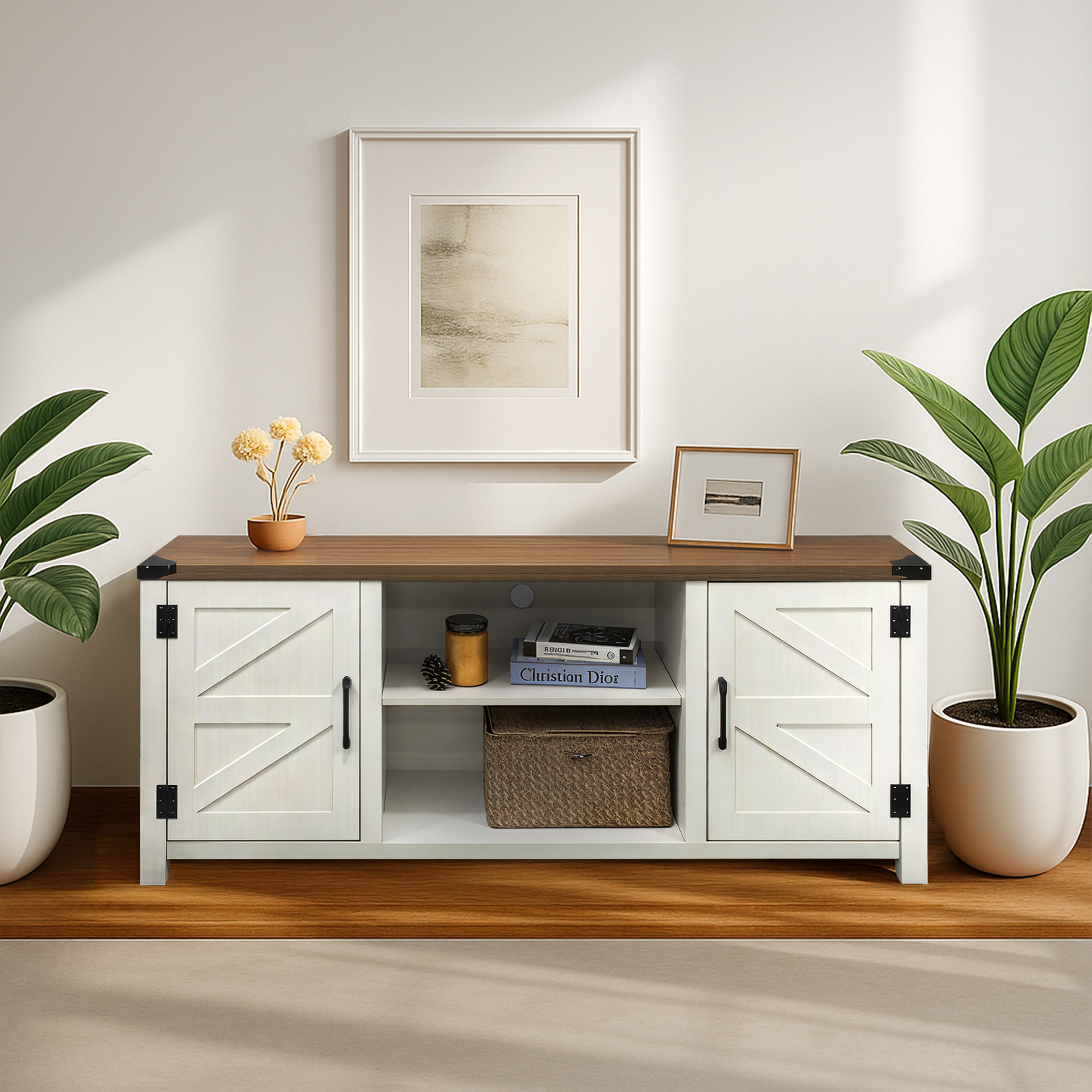 Fondi TV Stand, Walnut & White