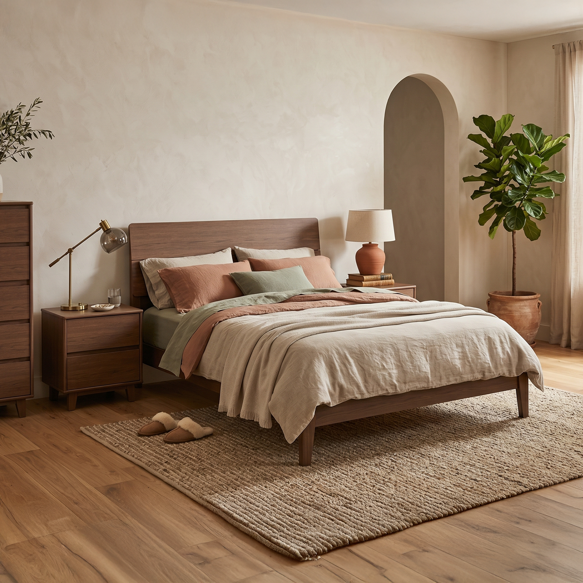 Arezzo Solidwood Bedframe with USB Charger, Super King, Claro walnut
