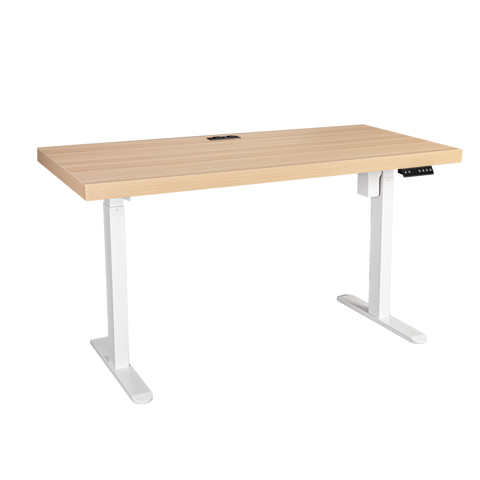Edge Electric Standing Desk, 1.6M, with Charger, Diamond Wood/White Leg