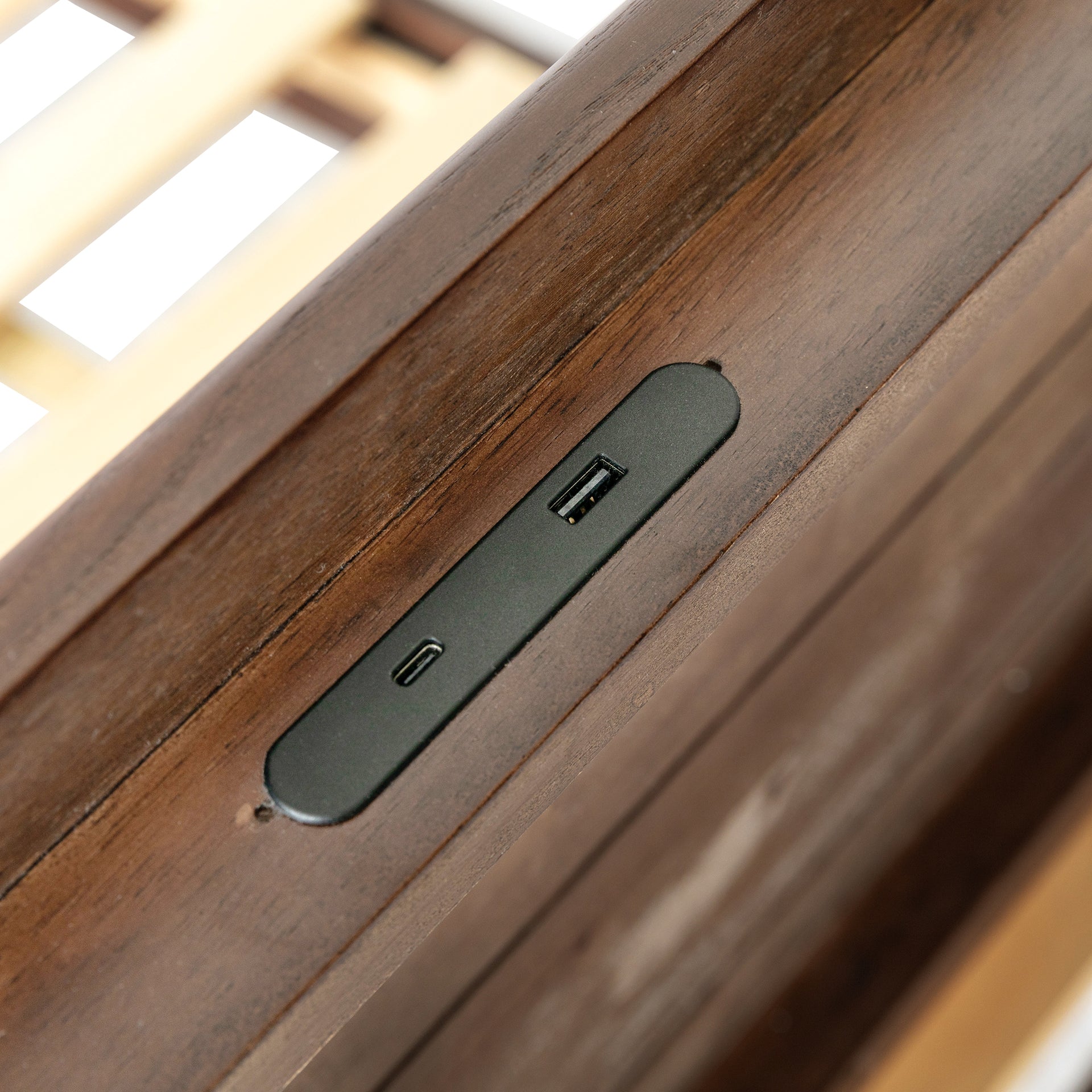 Arezzo Solidwood Bedframe with USB Charger, King, Claro walnut