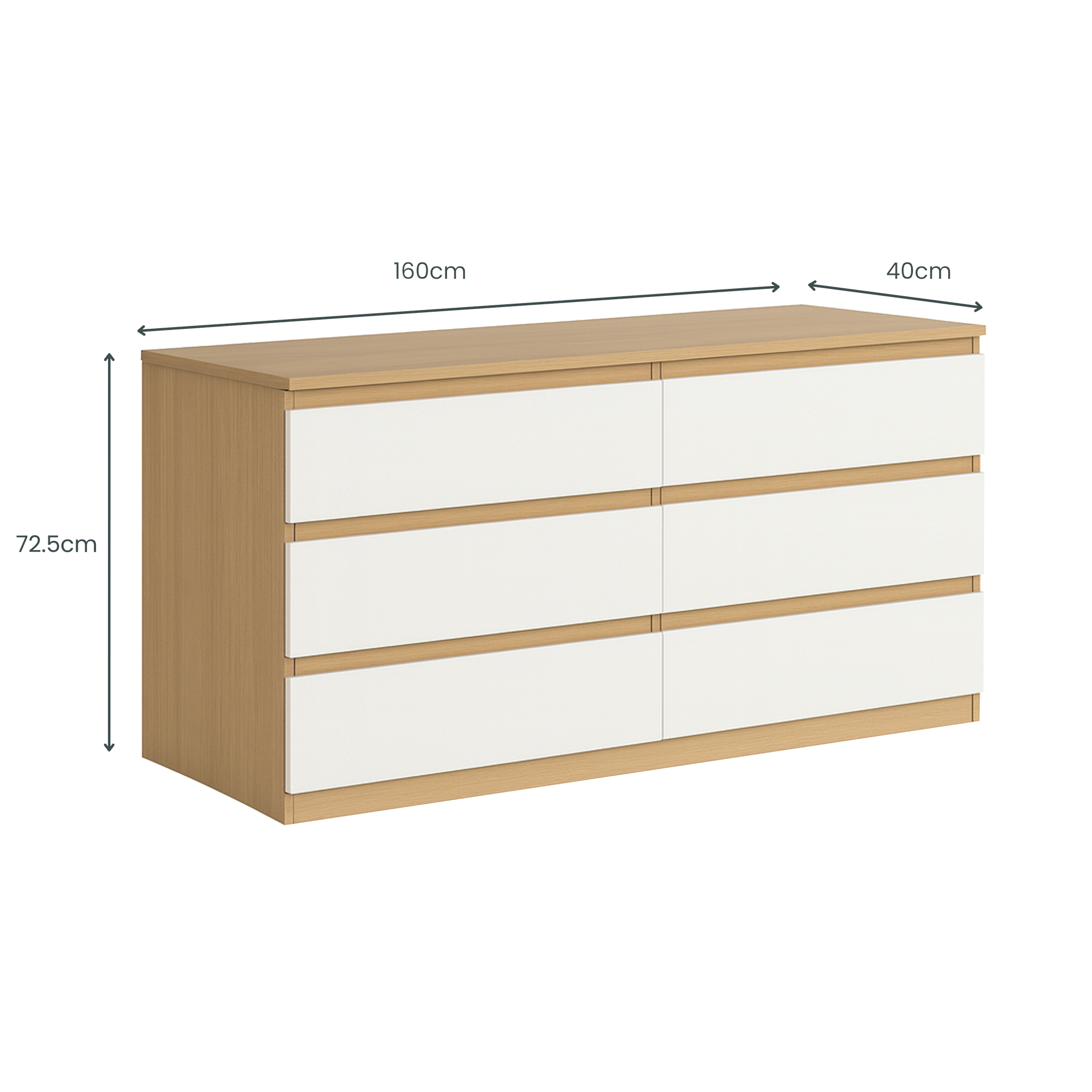 Sotta 6 Drawers Chest, Oak & White