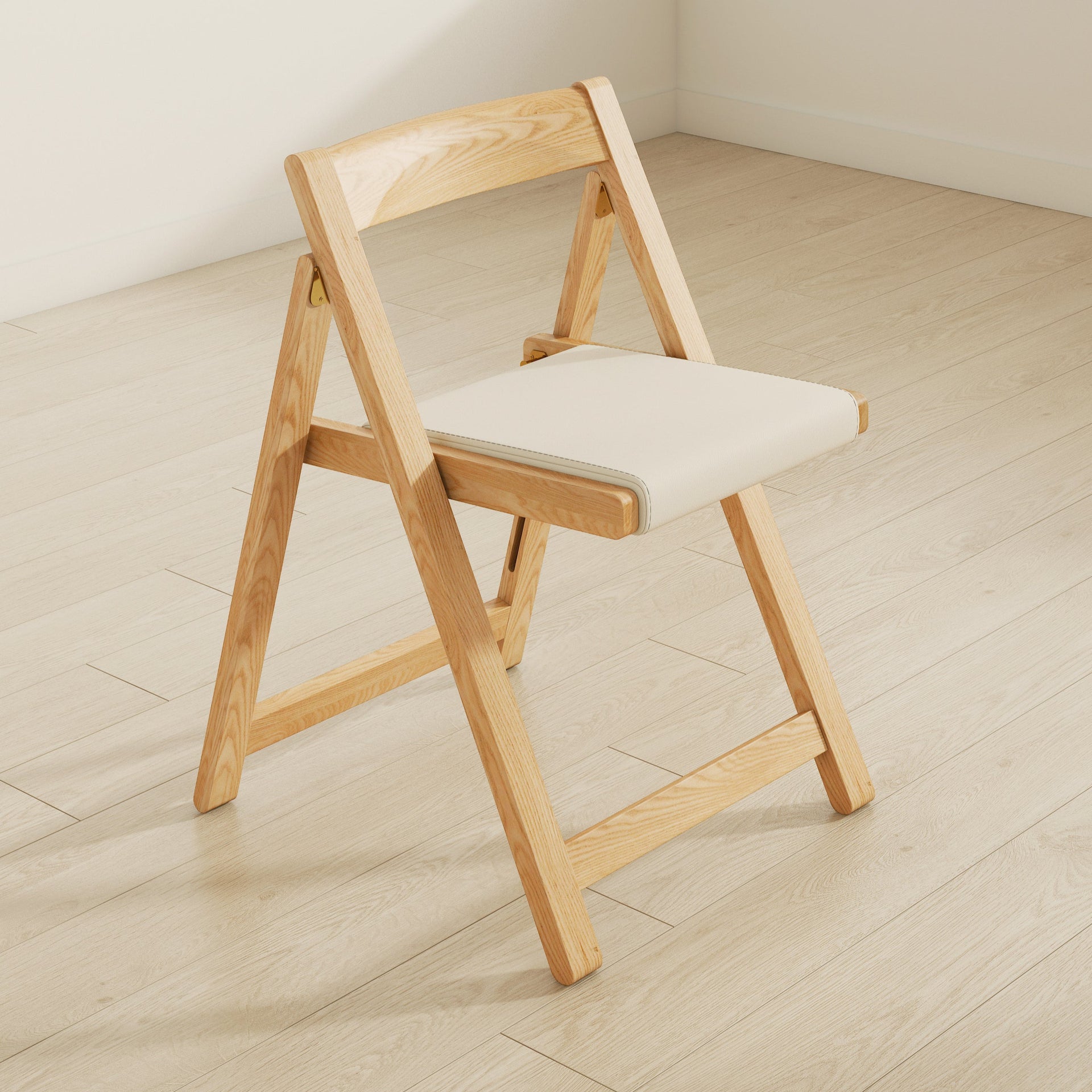 Lecce Foldable Dining Chair with cushion seat, Wood & Beige, Set of 2