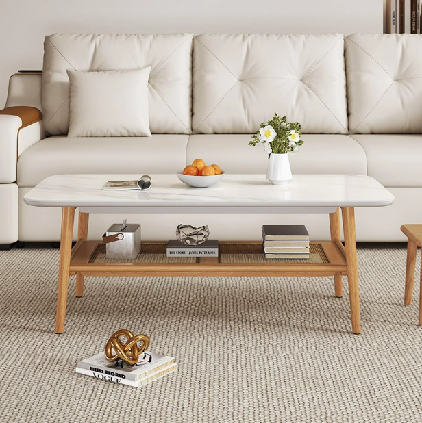 Remini Ceramic top Coffee Table, 1.2M, White & Wood
