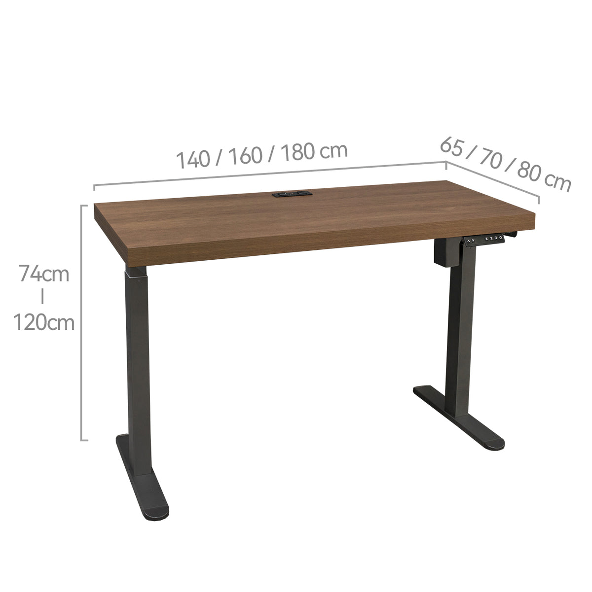Asti Electric Standing Desk w Charger, 1.6M, Golden Walnut & Black