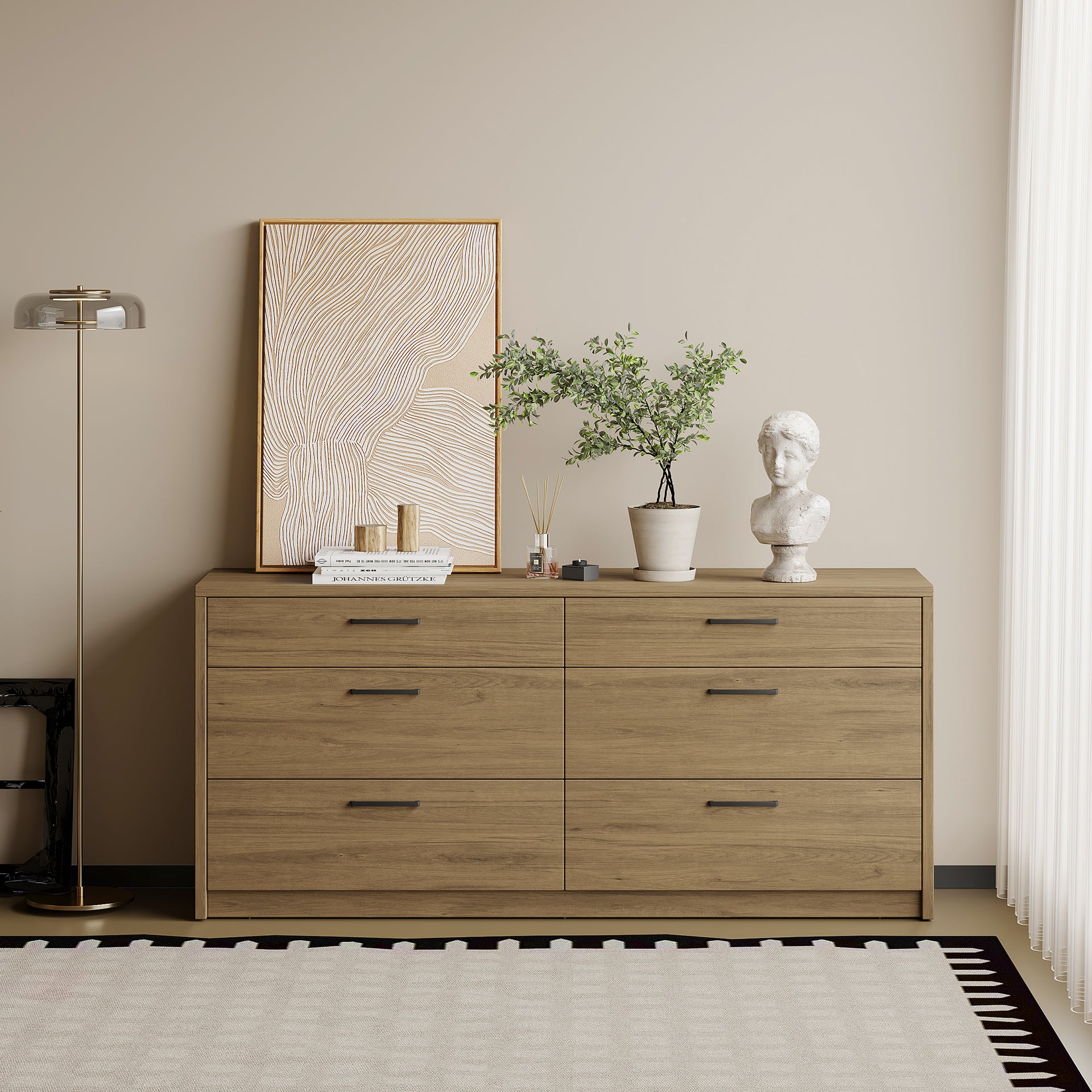 Platsa 6 drawer chest, Grey Oak