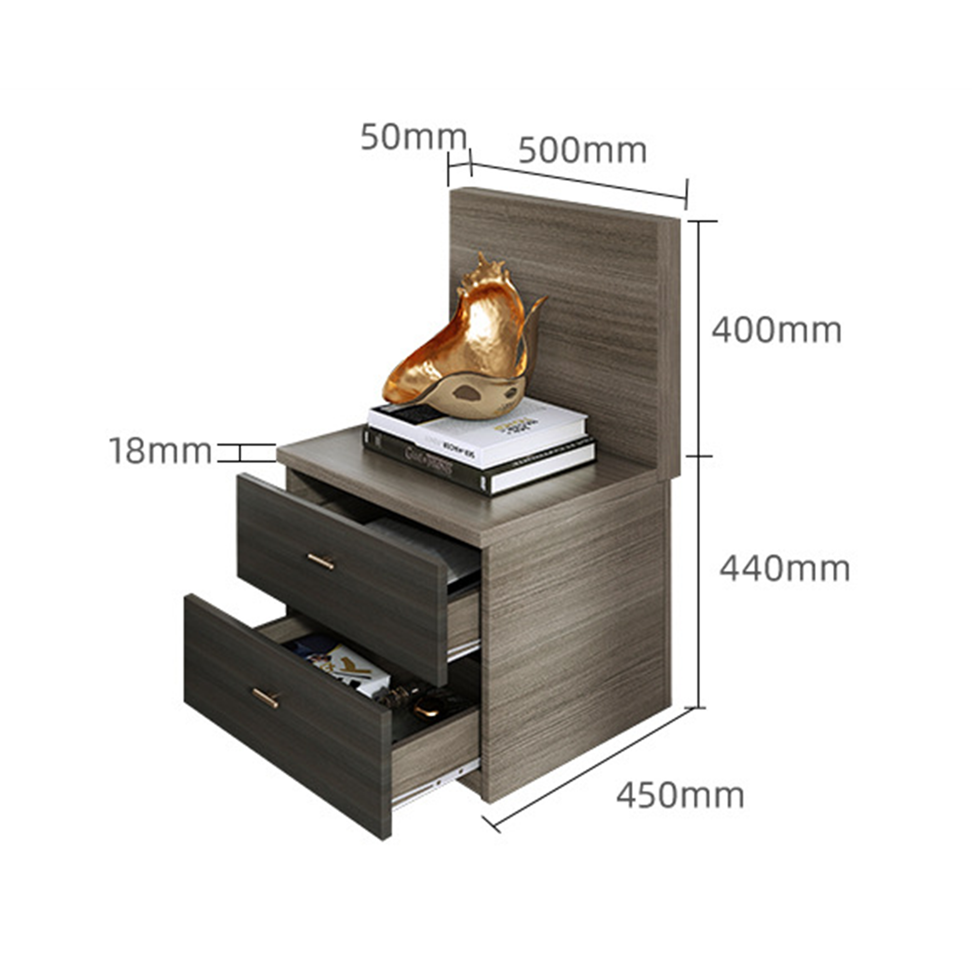 3pcs Ovada Storage bed base with 2 bedside table, Queen, Slate Grey Walnut
