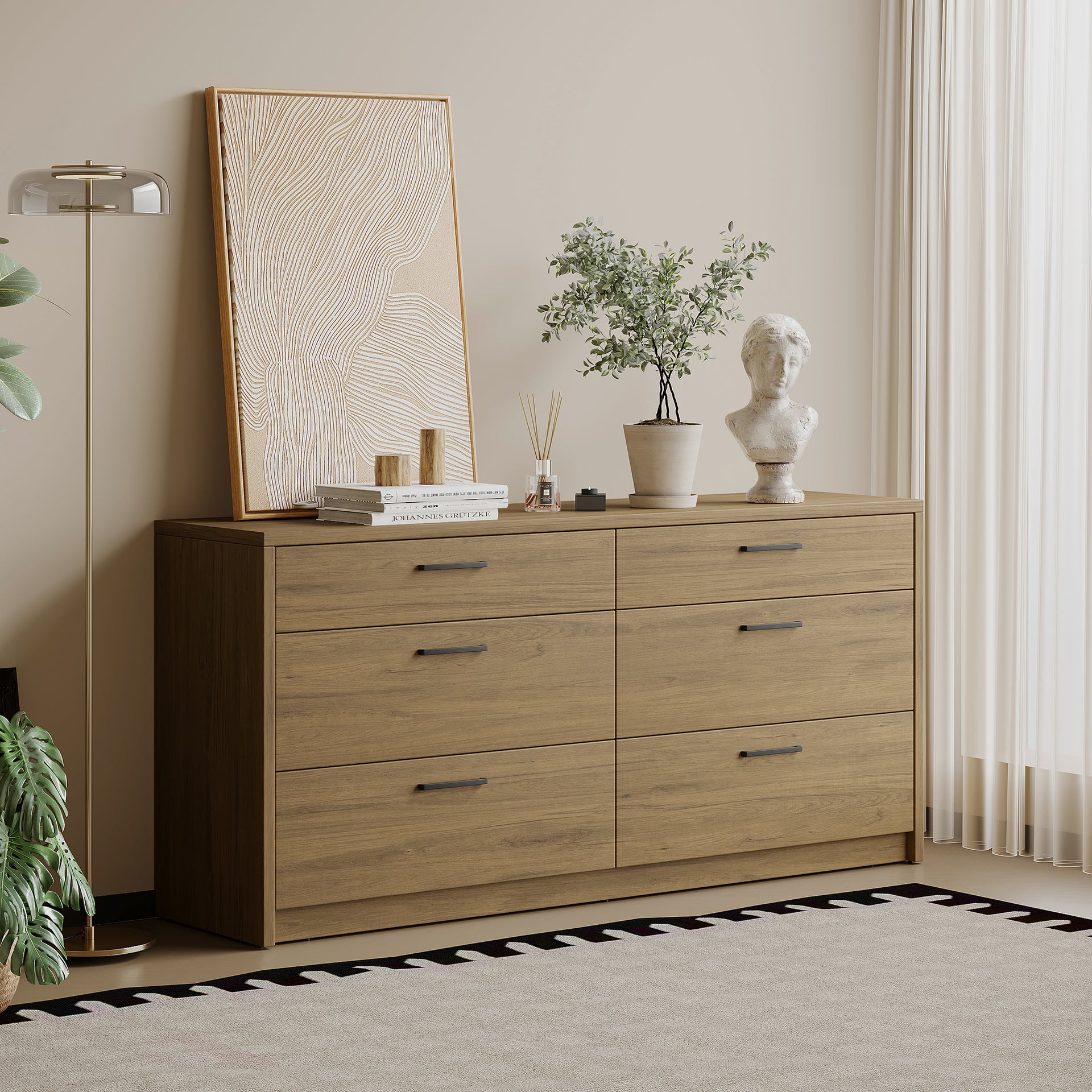 Platsa 6 drawer chest, Grey Oak