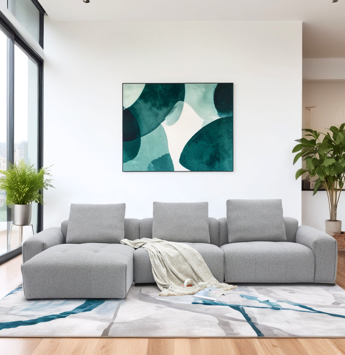 Bosa Lux Sectional Sofa with Adjustable Chaise, Grey White