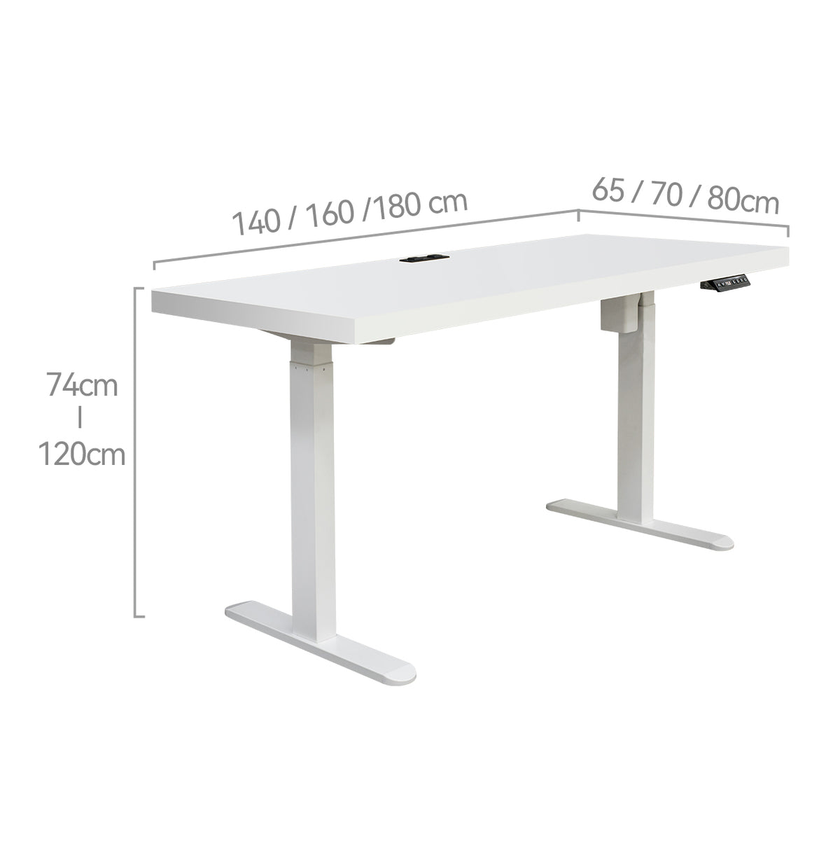 Asti Electric Standing Desk w Charger, 1.8M, White