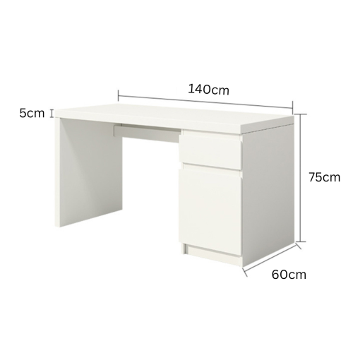 Artic Office Desk with Drawer, White, 1400x600x750mm - Proferlo Furniture