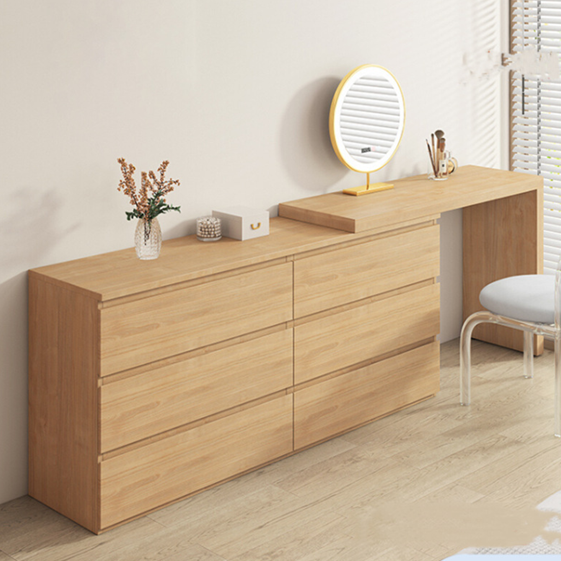Siena 6 Drawer Chest, Oak, with Extension Table