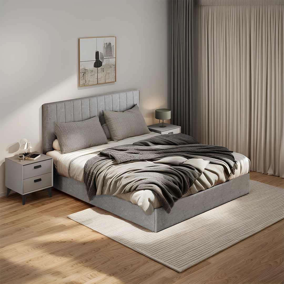 Angri bed frame, Queen, Light Grey - Sunlite Living