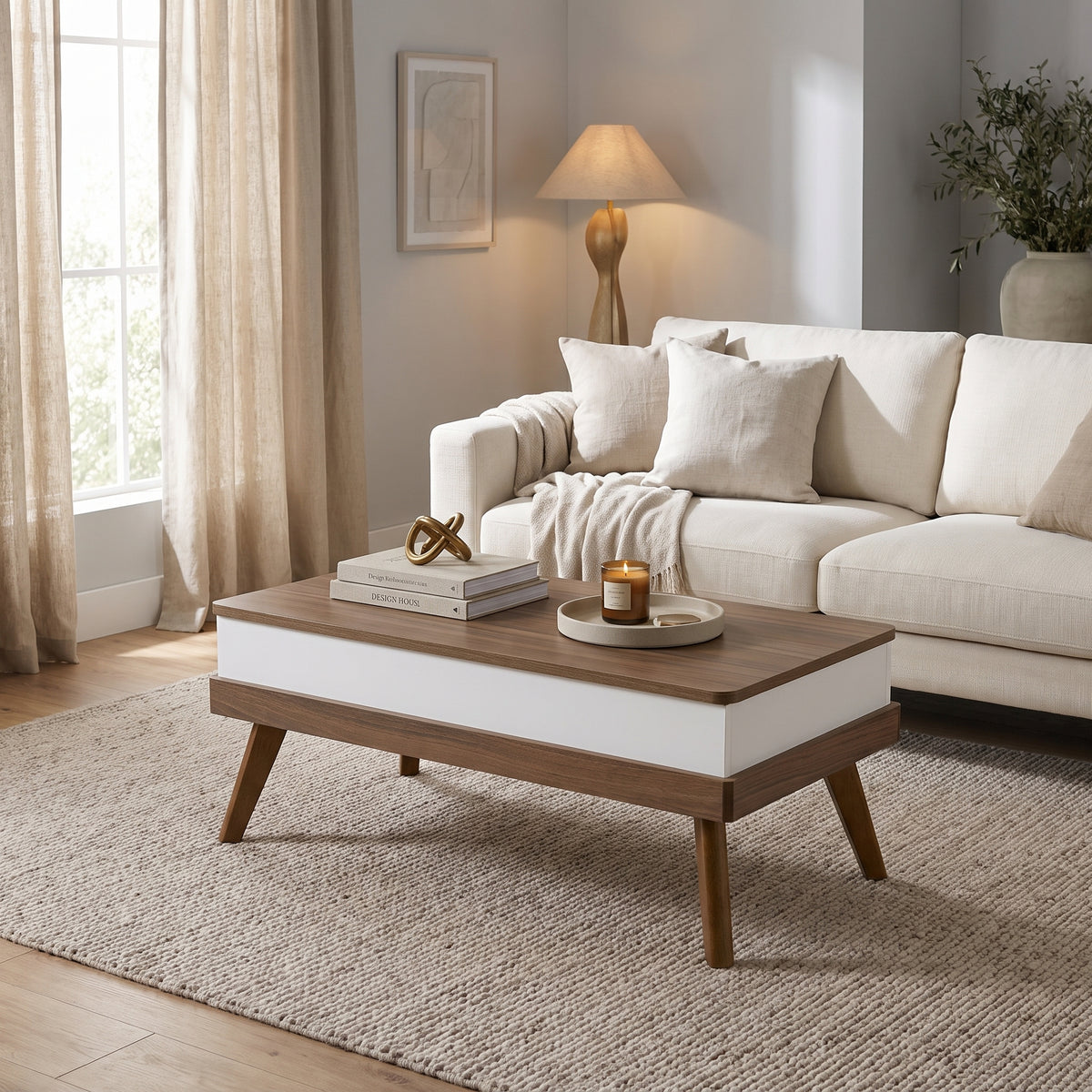 Apulia Lift Up Coffee Table, 1M, Cass Walnut & White