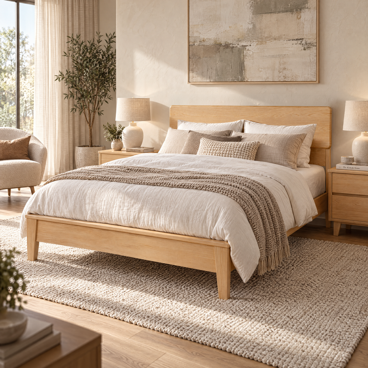 Arezzo-C Solidwood Bedframe w USB Charger, Queen