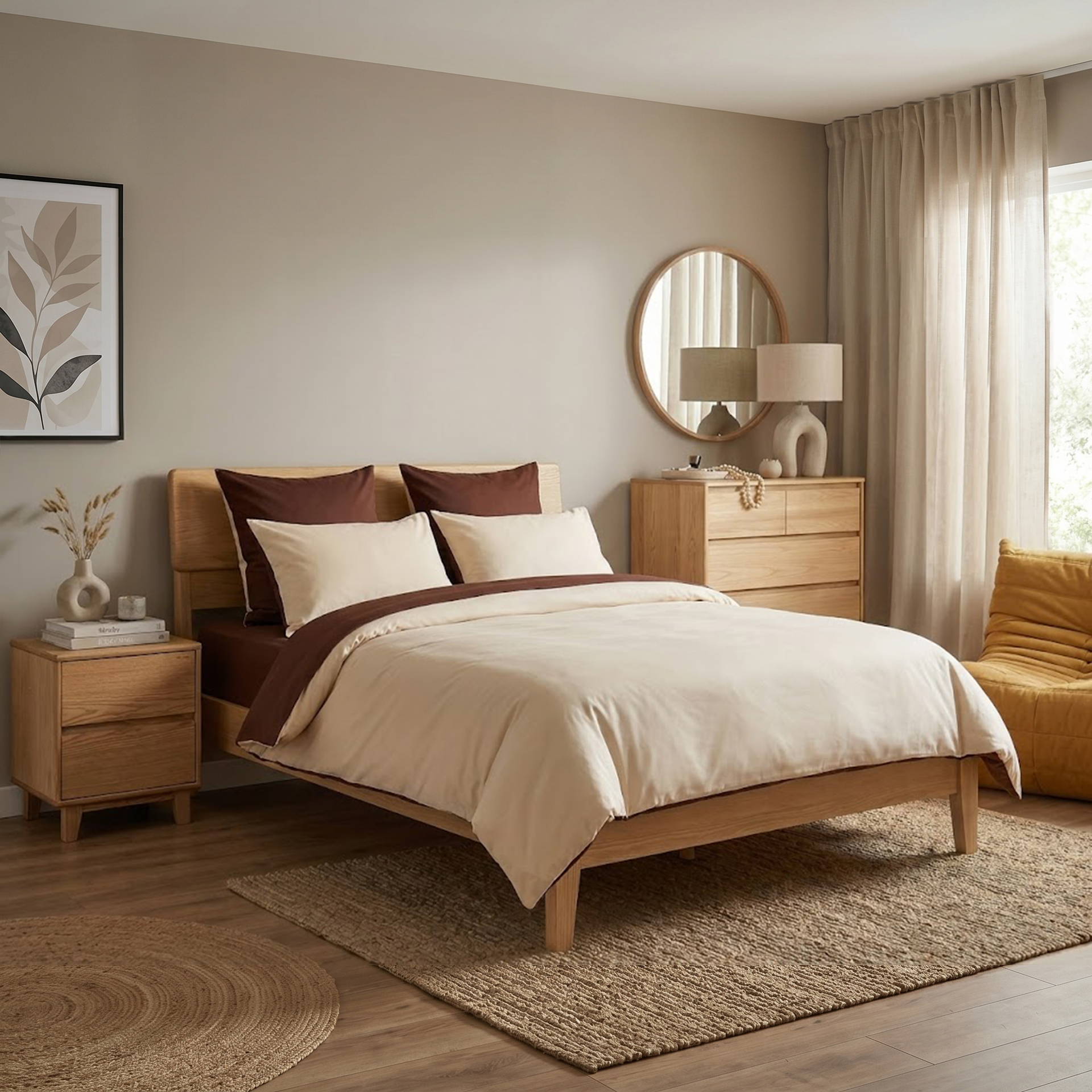 Arezzo-C Solidwood Bedframe with USB Charger, Double, Wood