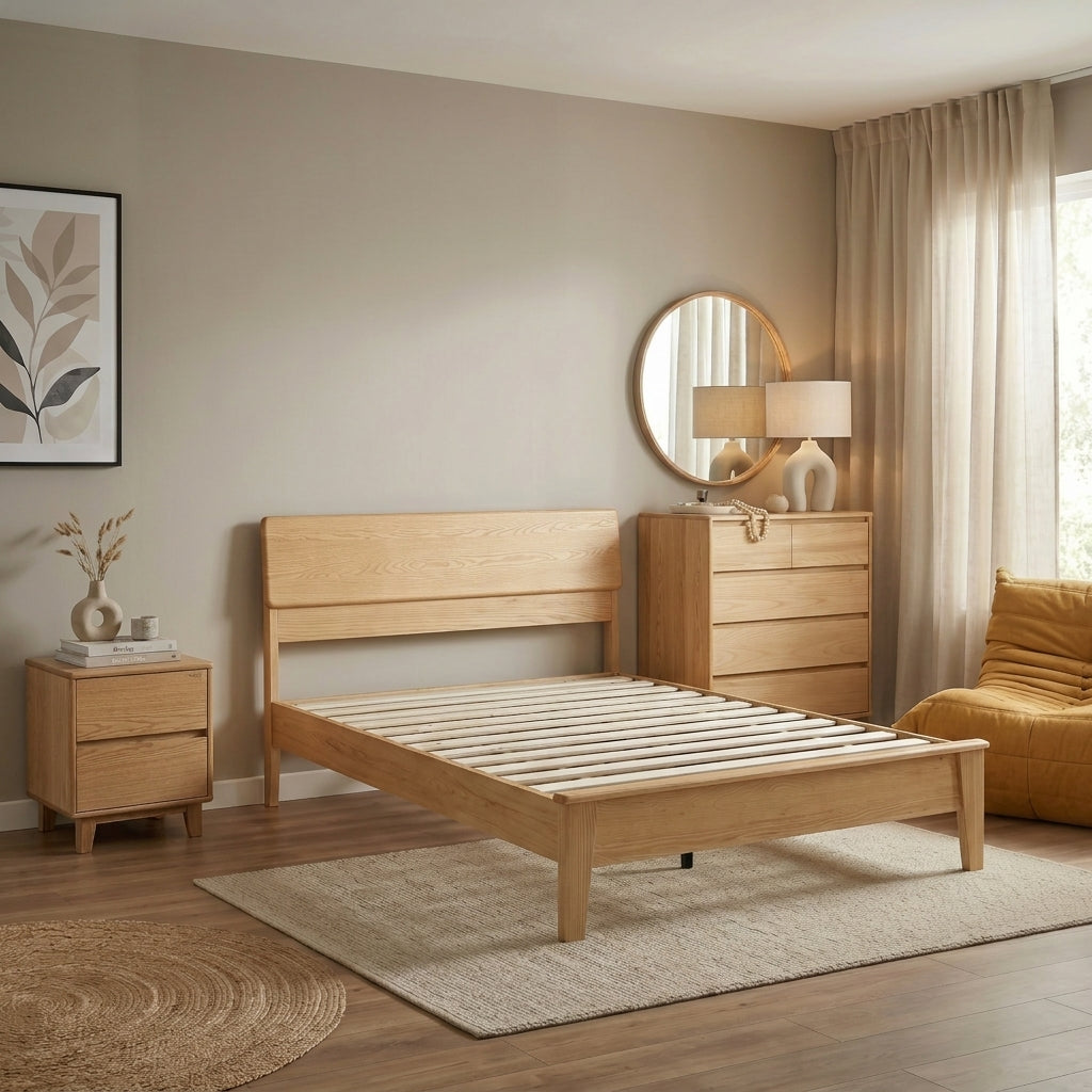 Arezzo-C Solidwood Bedframe with USB Charger, Double, Wood