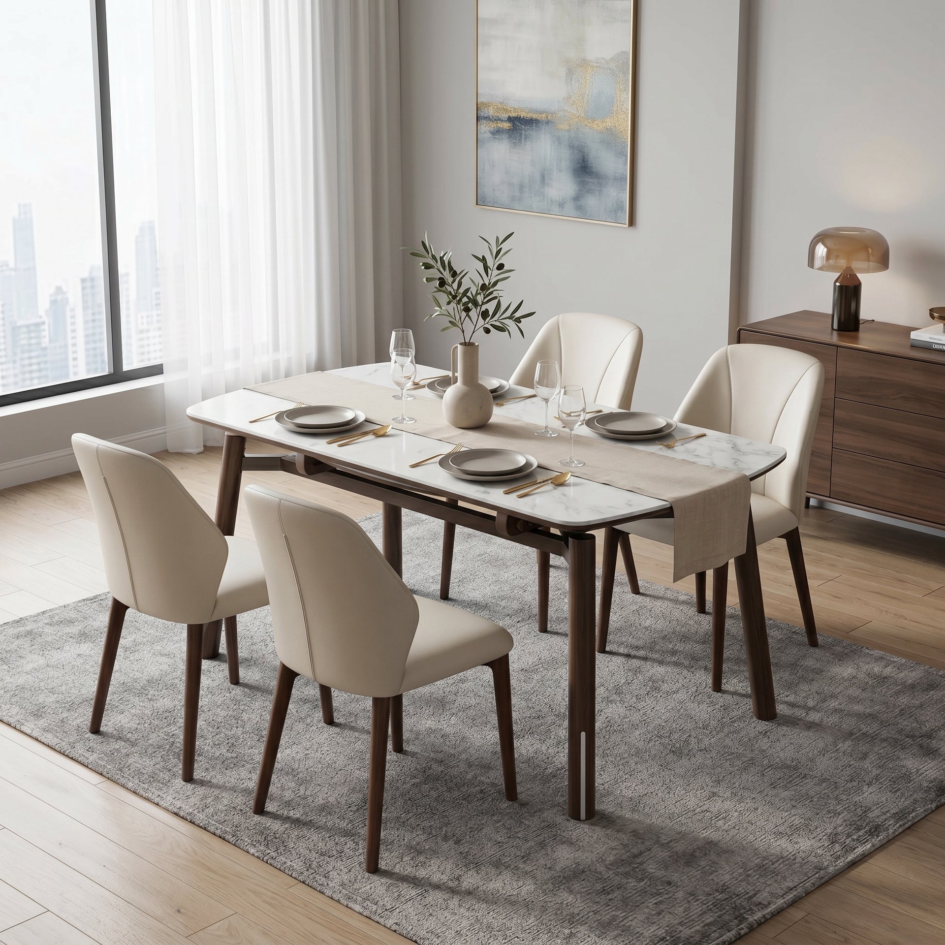 Arezzo Round Foldable Dining Table, White & Walnut