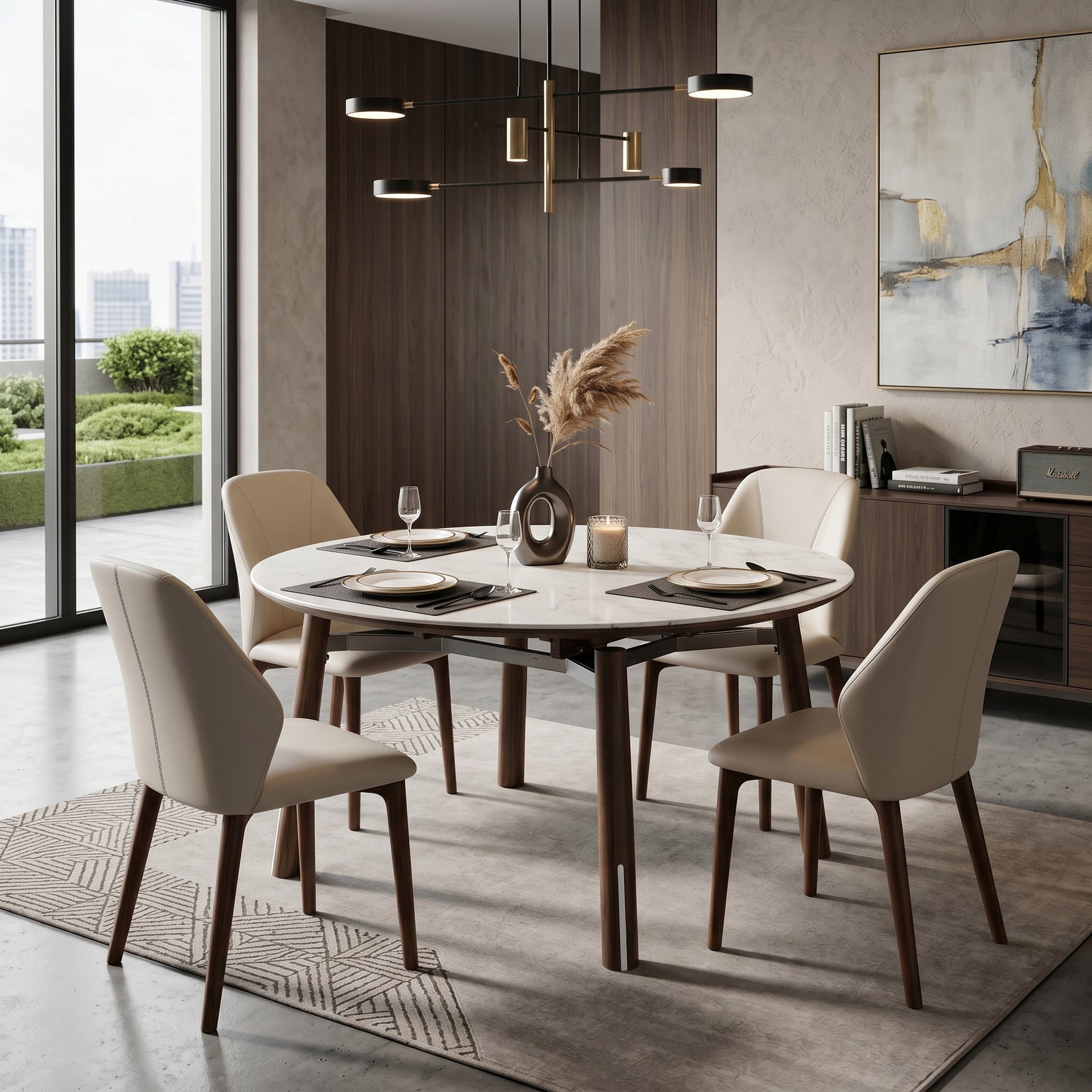 Arezzo Round Foldable Dining Table, White & Walnut