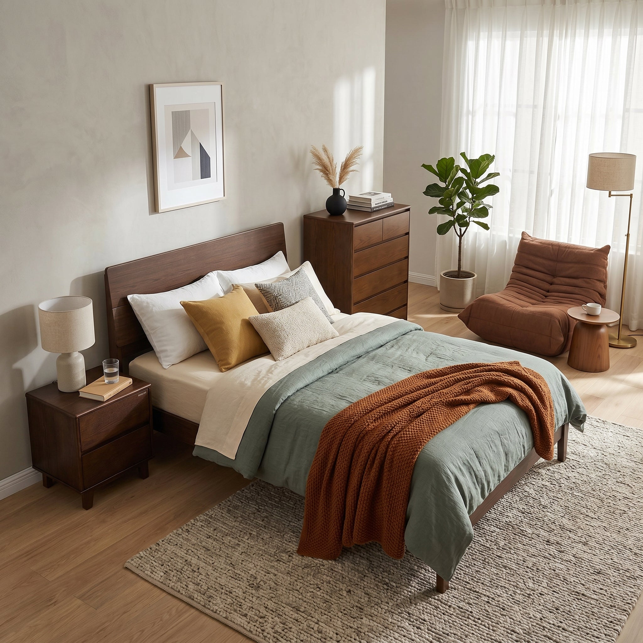 Arezzo Solidwood Bedframe with USB Charger, Super King, Claro walnut