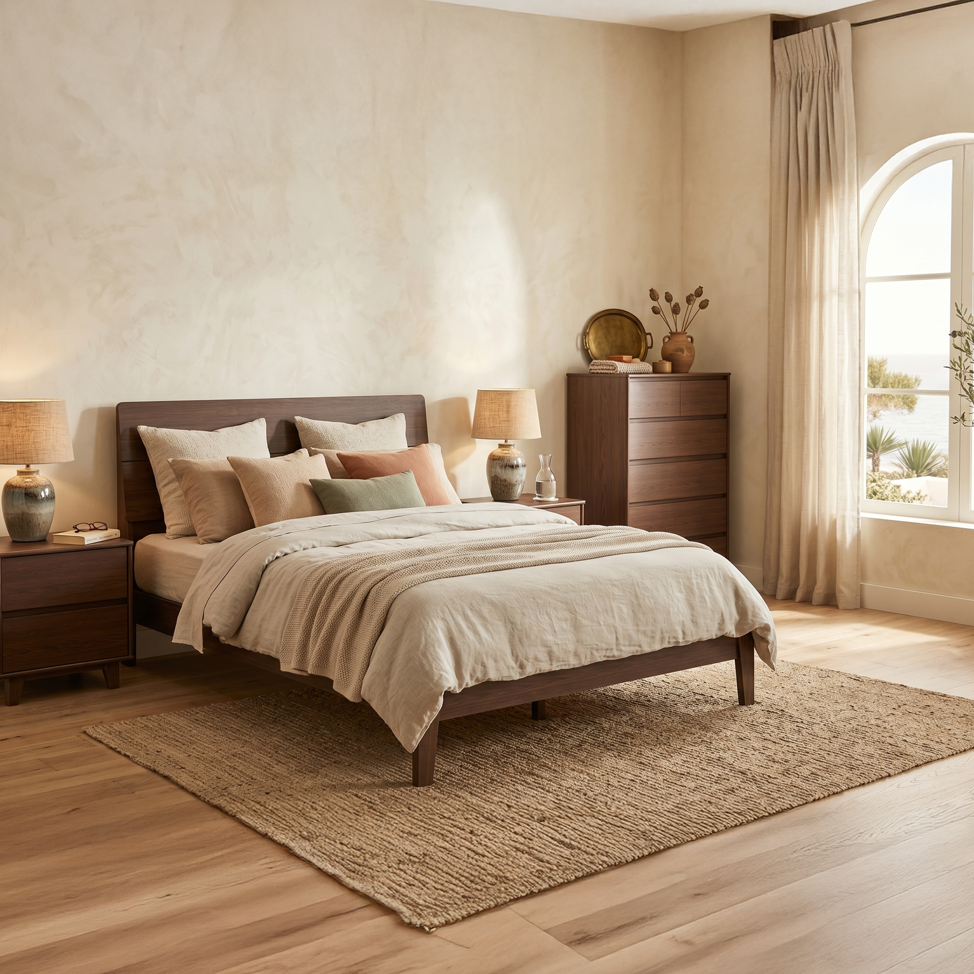 Arezzo Solidwood Bedframe, Queen, Claro walnut