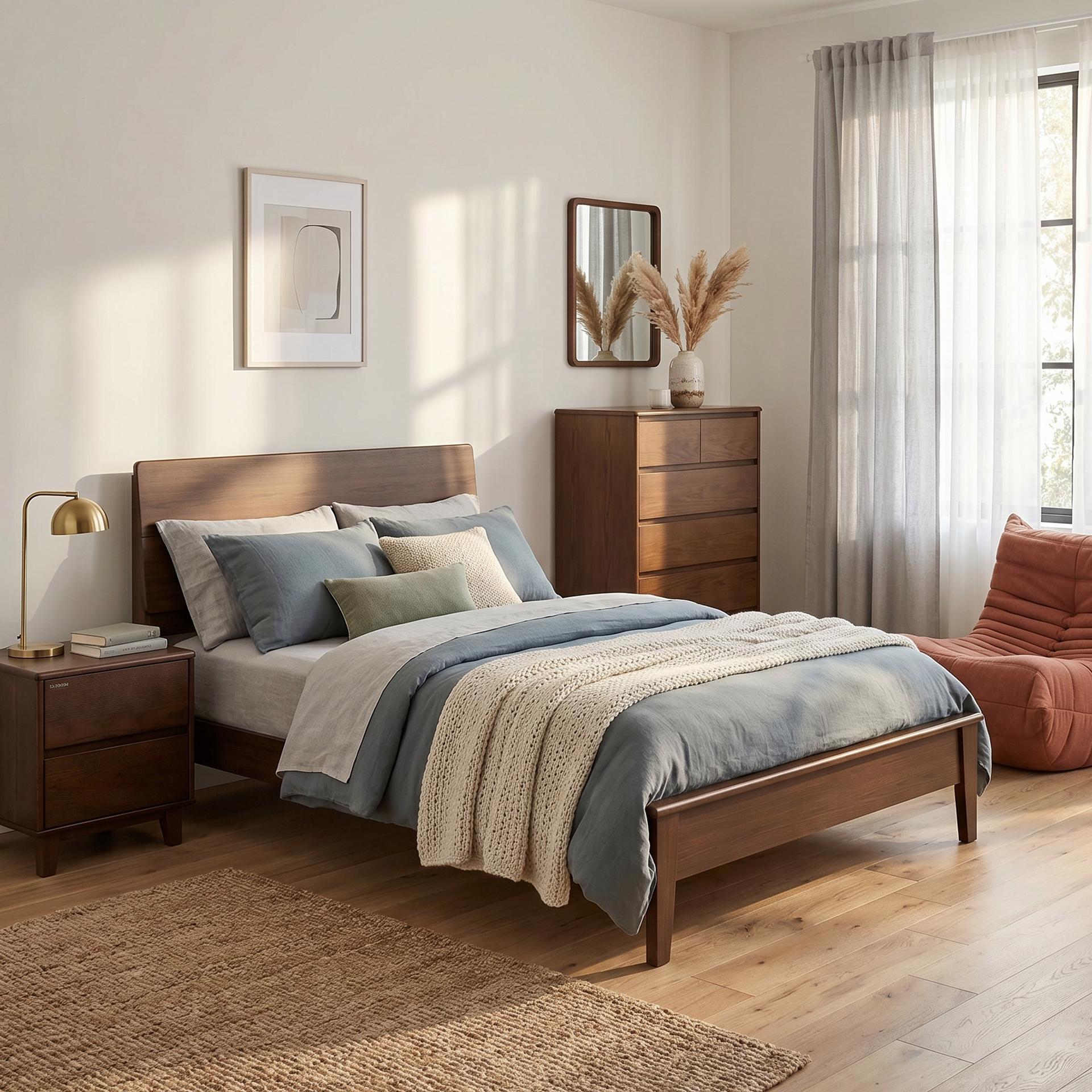 Arezzo Solidwood Bedframe with USB Charger, King, Claro walnut