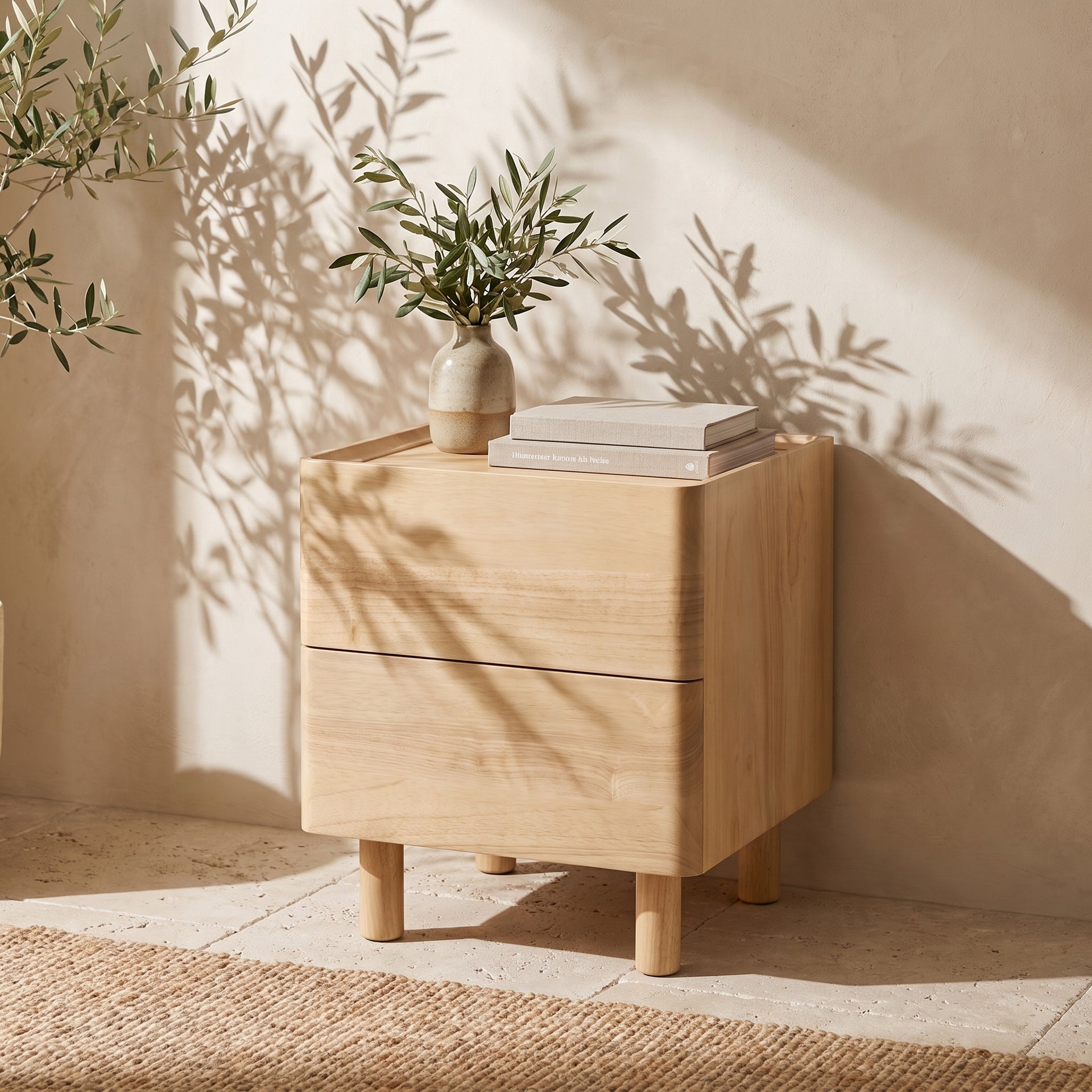 Aria Bedside Table, Natural Wood