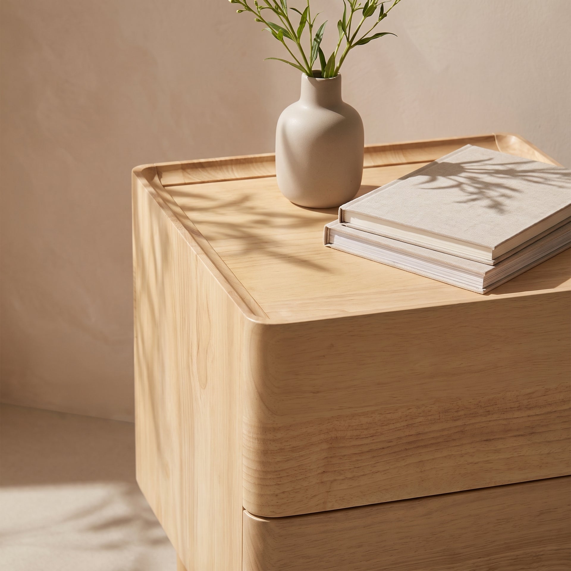 Aria Bedside Table, Natural Wood