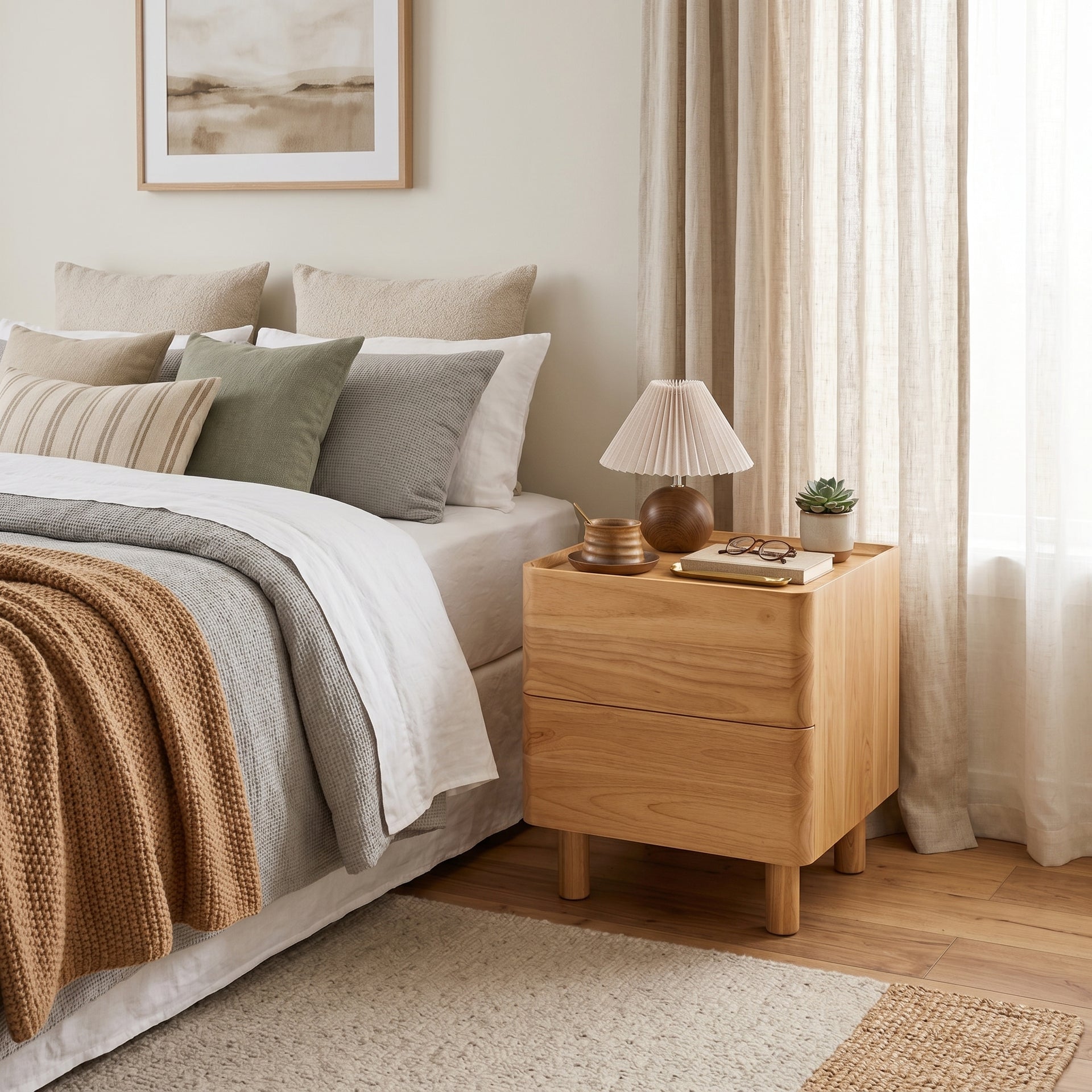 Aria Bedside Table, Wood