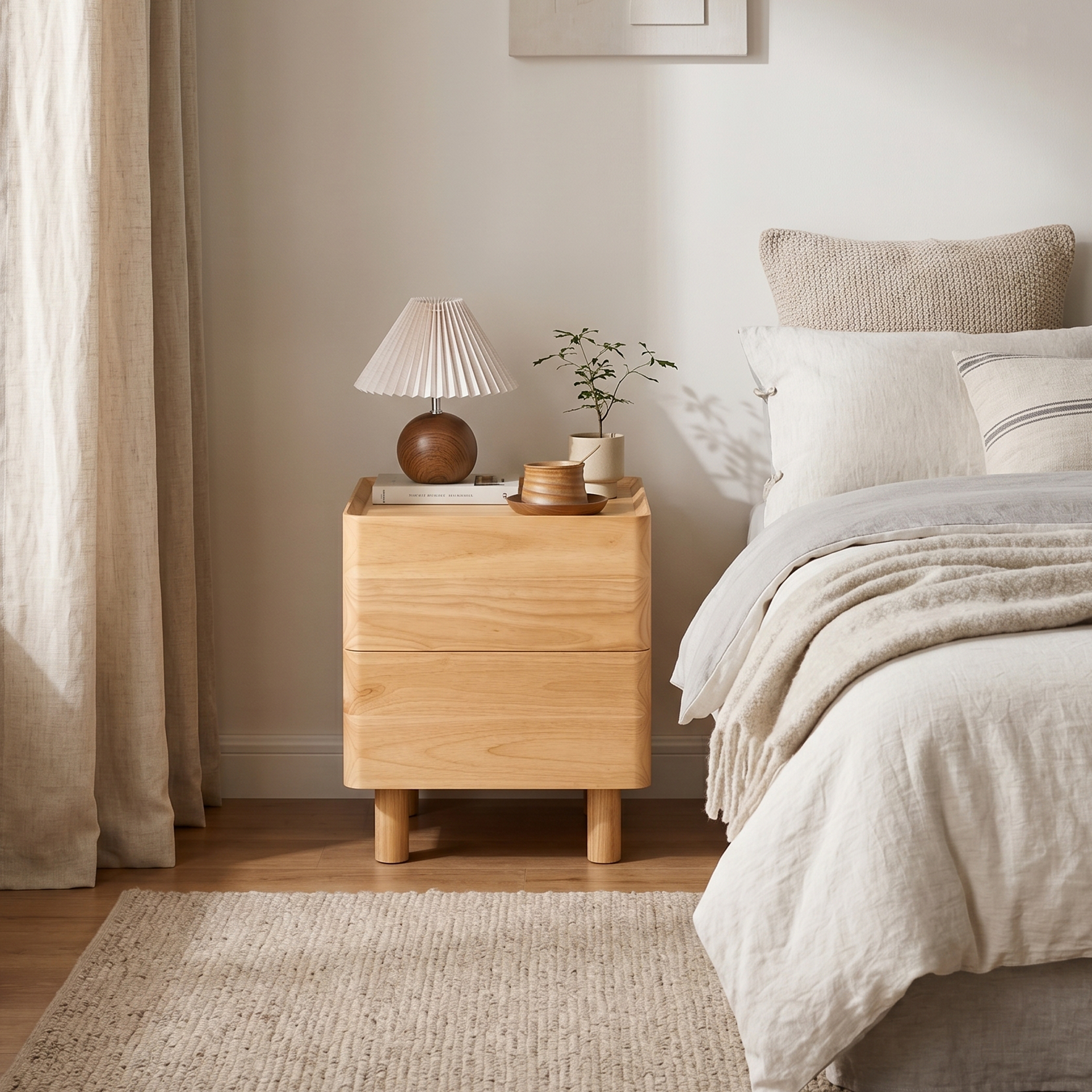 Aria Bedside Table, Wood