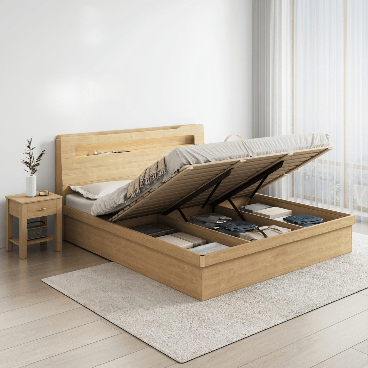 Doria Storage Bed frame, Queen, Oak
