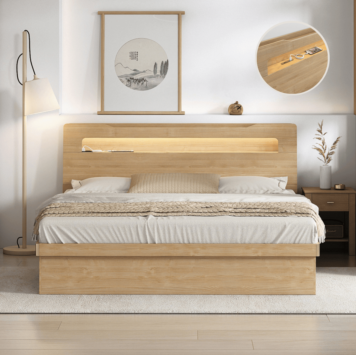 Doria Storage Bed frame, Queen, Oak