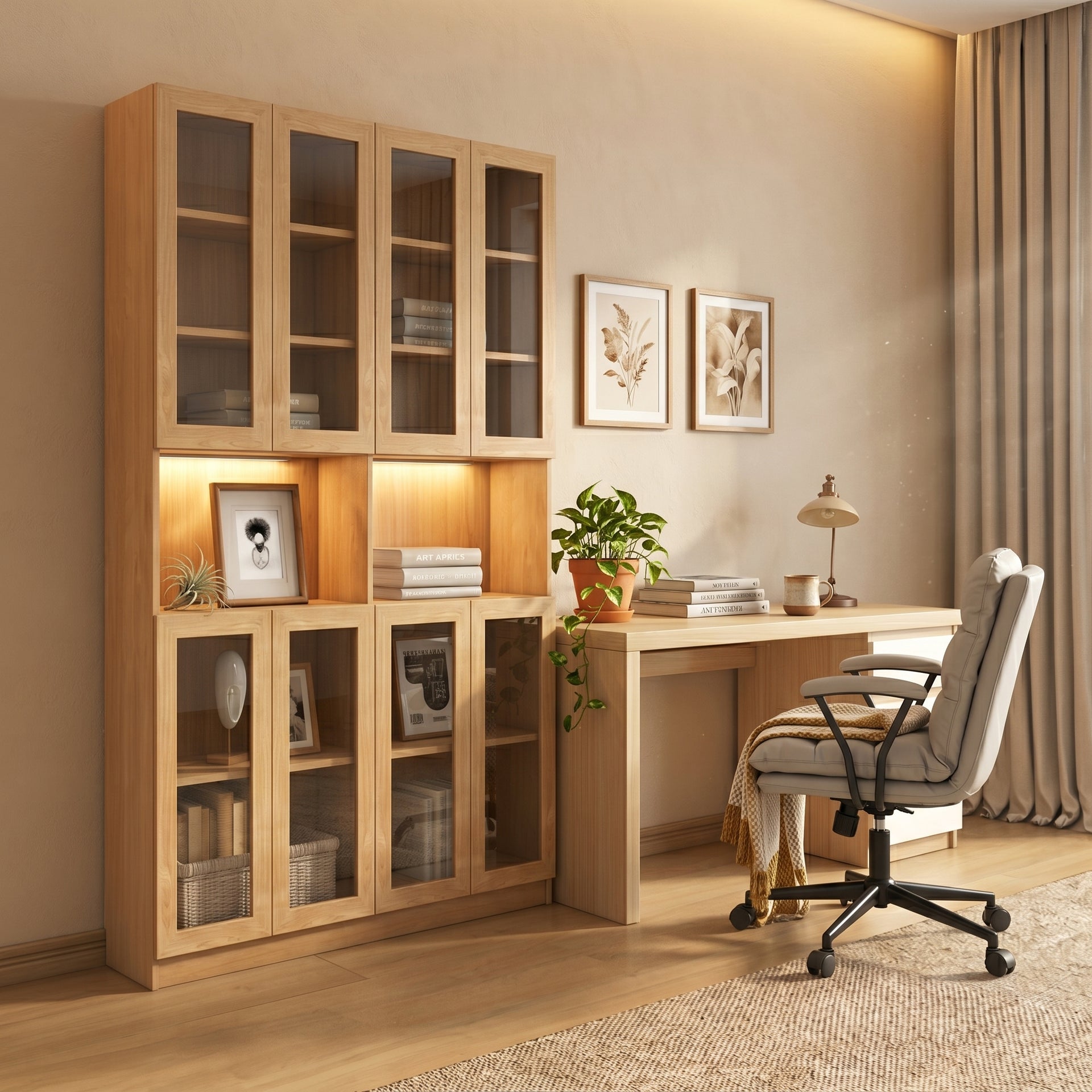 Borgo display cabinet with doors, 1.2M, OAK