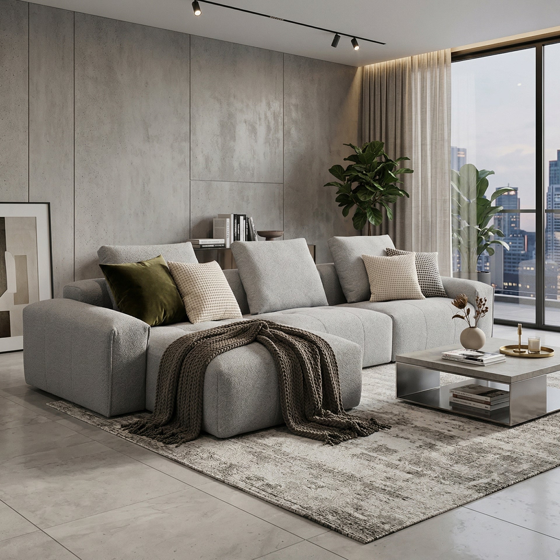 Bosa Lux Sectional Sofa with Adjustable Chaise, Grey White