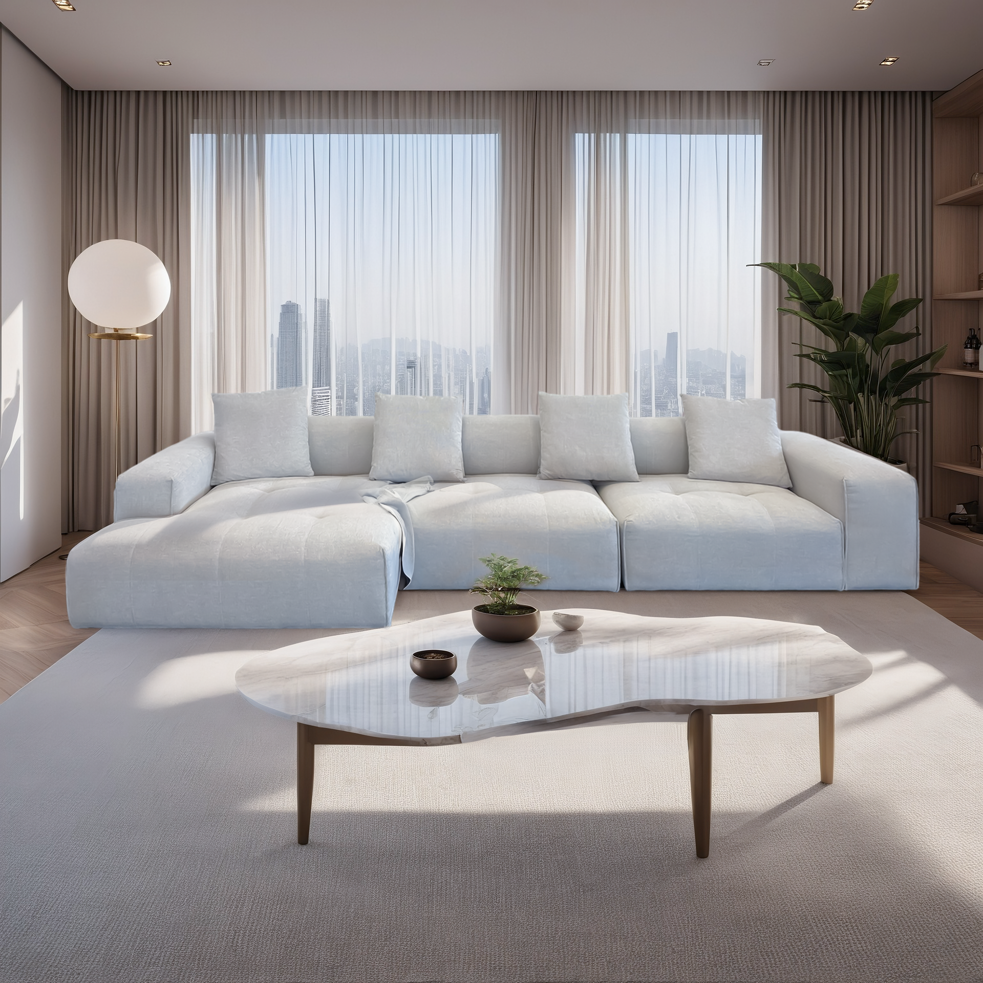 Bosa sectional Sofa, Light Grey (Right side chaise)